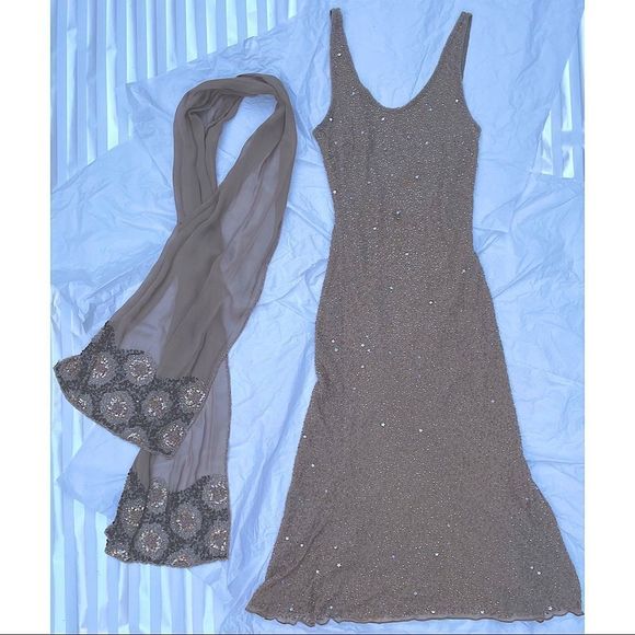 Evening Party Sequin Midi Beaded Formal Art Deco Dress SHOCKWAVE - Picture 1 of 4